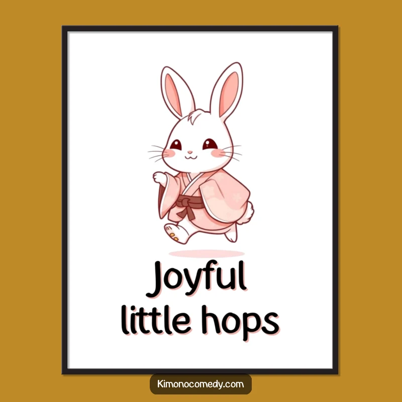 Funny Rabbit Kimono Hopping Poster: Joyful Wall Art for a Cheerful Space