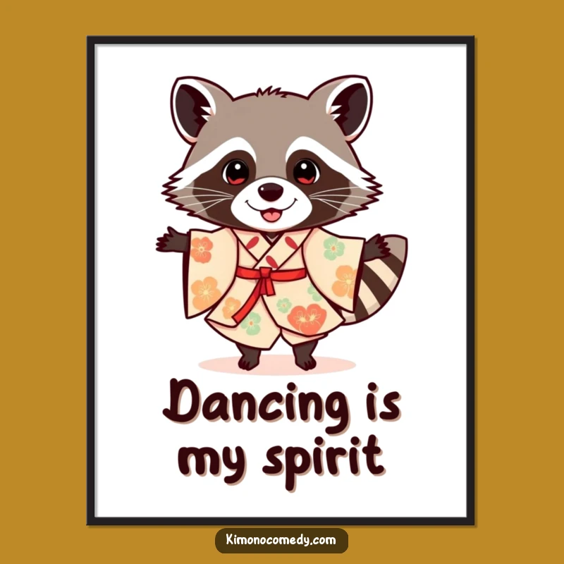 Funny Raccoon Kimono Poster: Vibrant and Humorous Art for Festive Spaces
