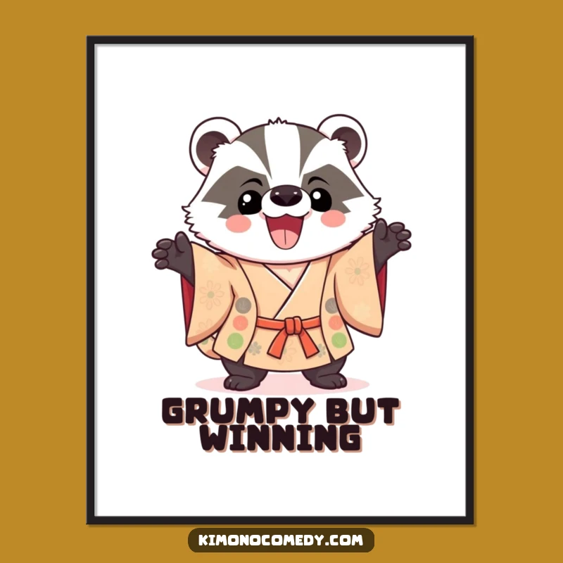 Funny Kawaii Badger Poster: Triumphant Pose Art Print for Home