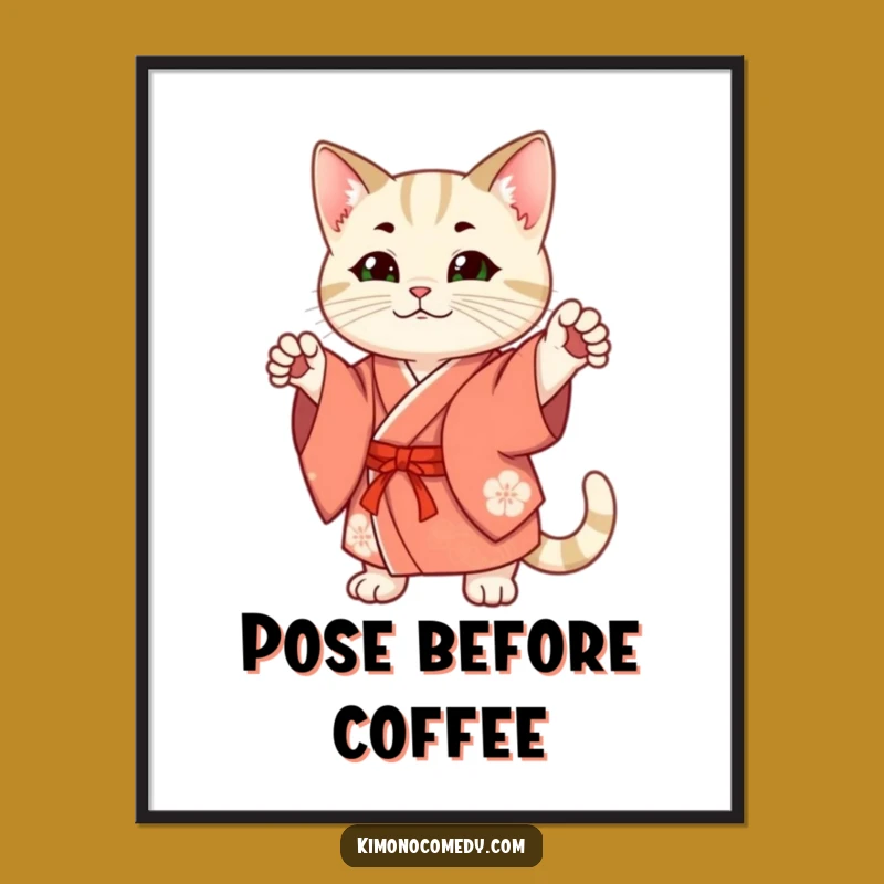 Funny Cat Kimono Pose Poster: Elegant Wall Art for a Stylish and Humorous Home