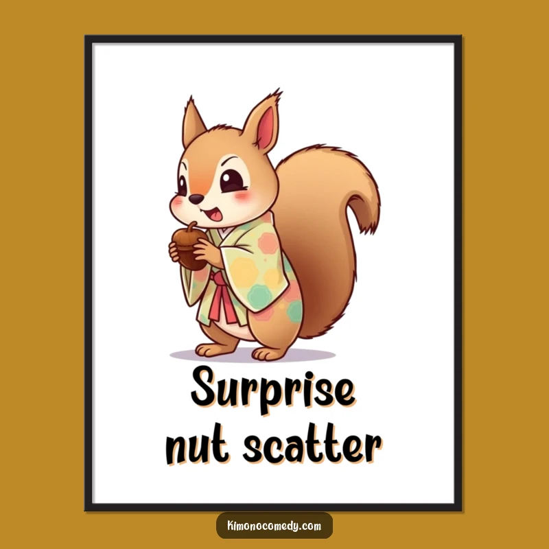 Funny Kawaii Squirrel Startled Poster: Acorn Drop Art