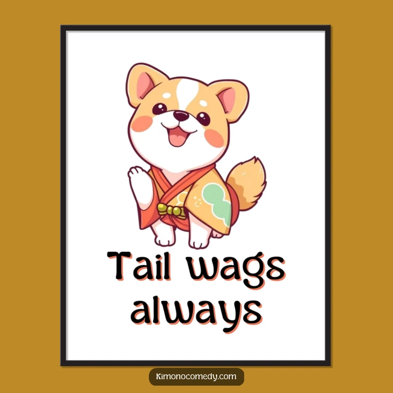 Funny Kawaii Dog Kimono Poster - Enthusiastic Joyful Art