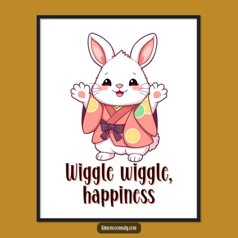Funny Kawaii Bunny Poster: Vibrant Kimono Art, Perfect Wall Decor Gift!
