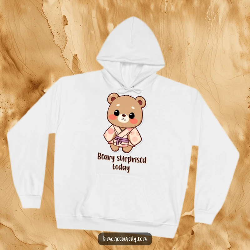 Funny Hoodie: A bear in a patterned kimono looks comically surprised, offering warm comfort and a dose of hilarious reaction.
