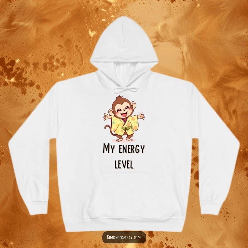 Funny hoodie featuring a joyful monkey in a bright kimono performing a silly flip, perfect for staying warm and cheerful.