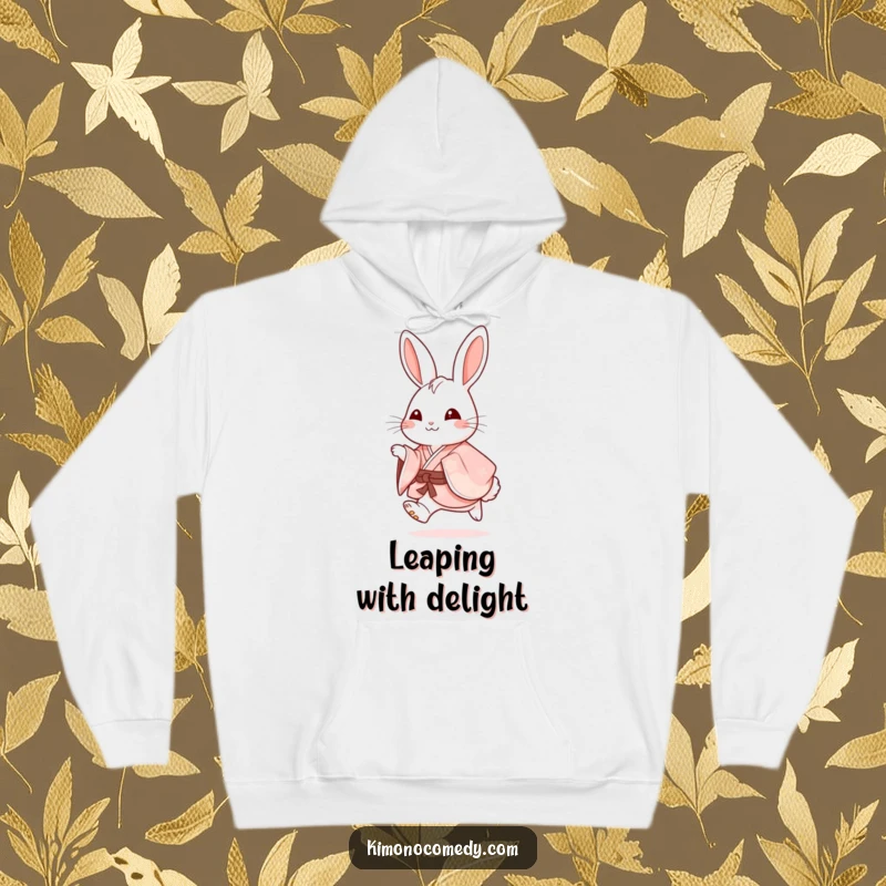 Funny Hoodie: A joyful rabbit in a fancy kimono hops with glee, offering warm comfort and a dose of cute humor.