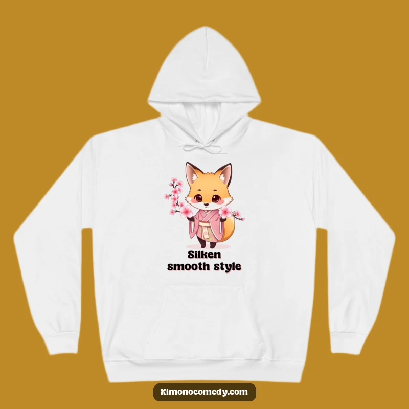 Cozy Funny Fox Kimono Hoodie: Warm, Silk Apparel with Cherry Blossom Art