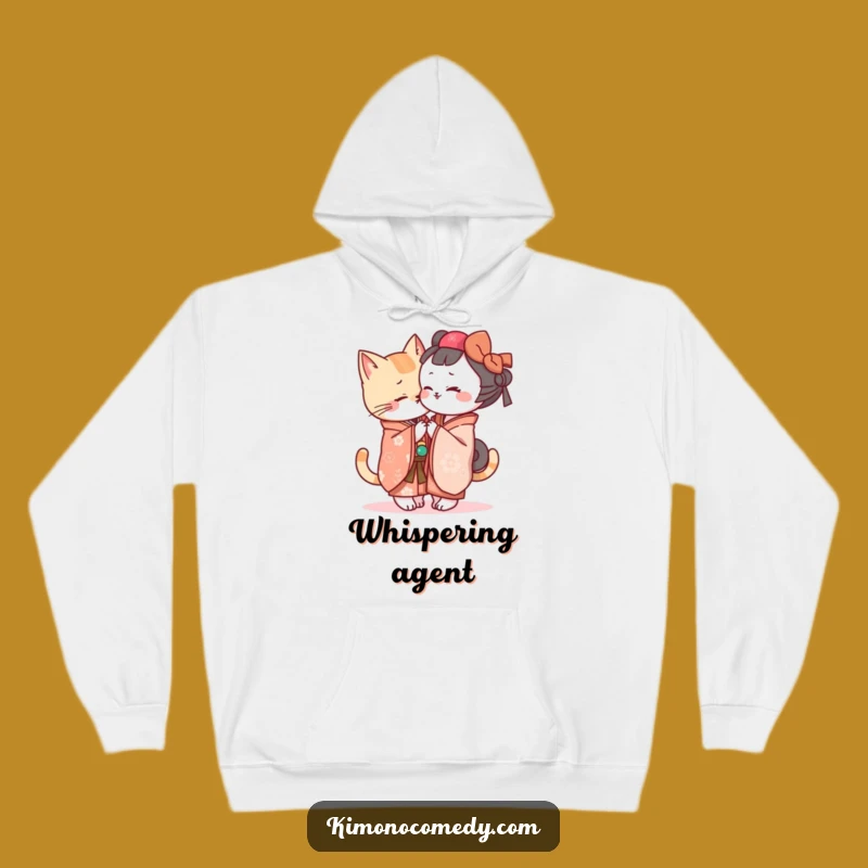 Cozy Funny Kawaii Kimono Cat Secret Sharing Hoodie - Warm & Hilarious Gift