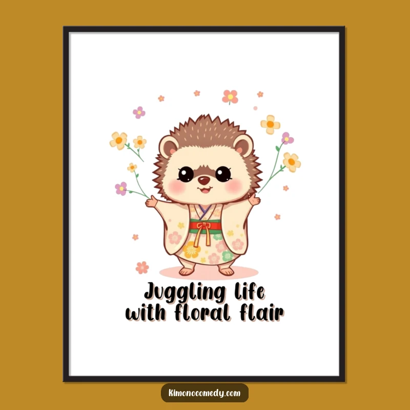 Amusing Free Printable Wall Art: Juggling Hedgehog in Kimono, a Fun Downloadable Gift!