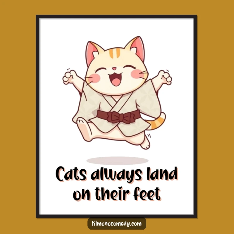 Free Printable Wall Art: Kawaii Cat Graceful Leap - Downloadable Decor