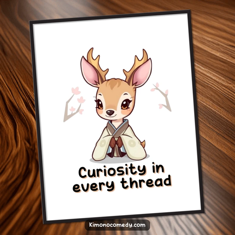 Funny Free Printable Wall Art: An elegant deer in a kimono curiously peeking out, adding a touch of refined whimsy to any room.