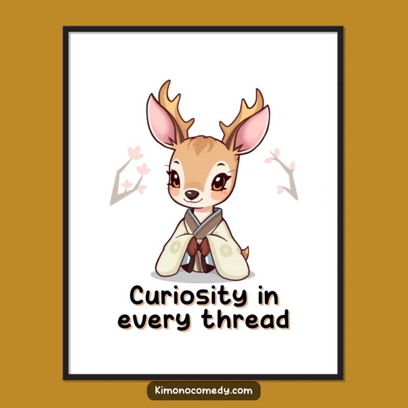 Charming Free Printable Wall Art: Curious Deer in Kimono, a Stylish Downloadable Gift!