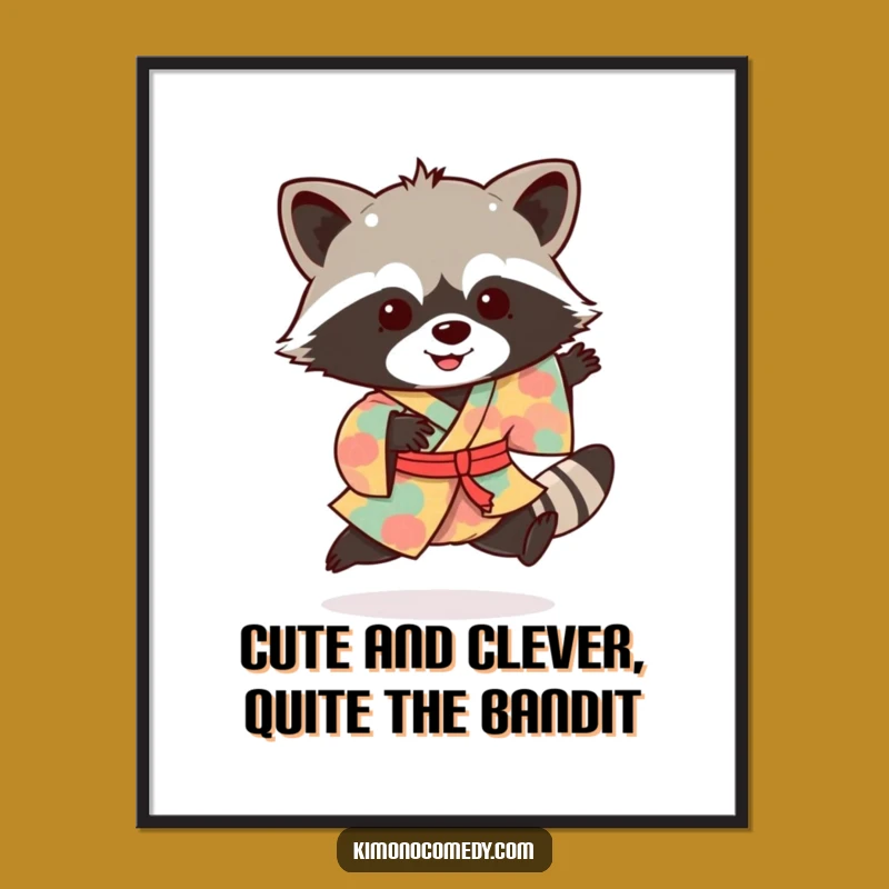 Free Printable Raccoon Art: Playful Kimono Hop Humorous Downloadable