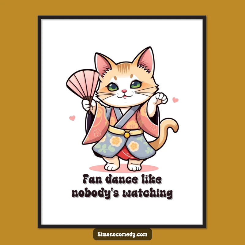 Free Printable Wall Art: Cat Fan Dance Art, Funny Downloadable Decor