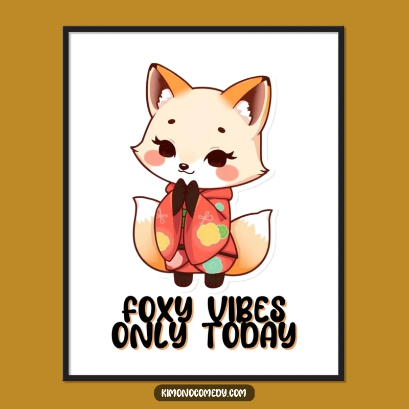 Free Printable Fox Art: Funny Kawaii Kimono Bow Wall Decor Downloadable Gift