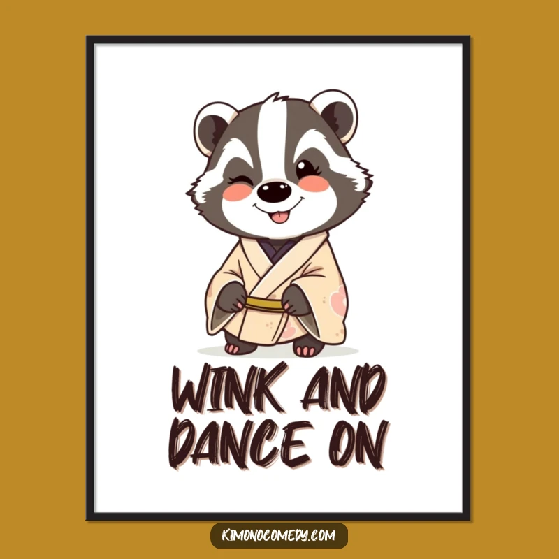 Free Printable Funny Badger Wall Art - Winking Kimono Badger Downloadable Art Decor