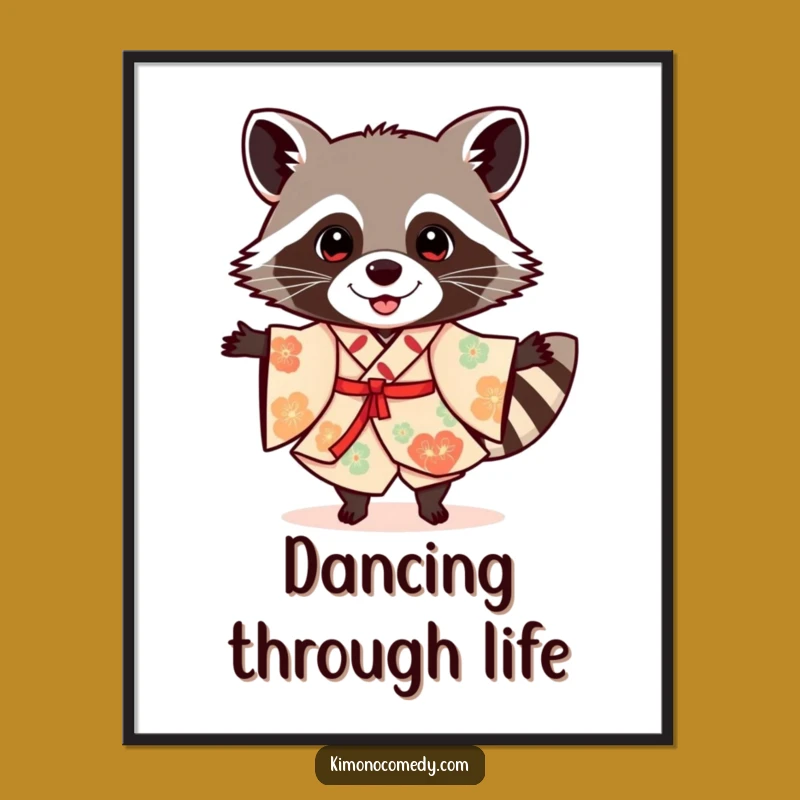 Free Printable Funny Raccoon Wall Art - Dancing Kimono Raccoon Downloadable Art Decor