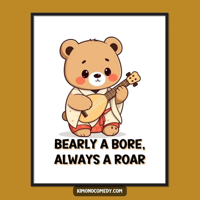 Free Printable Kawaii Bear Wall Art: Funny Shamisen Musician Decor