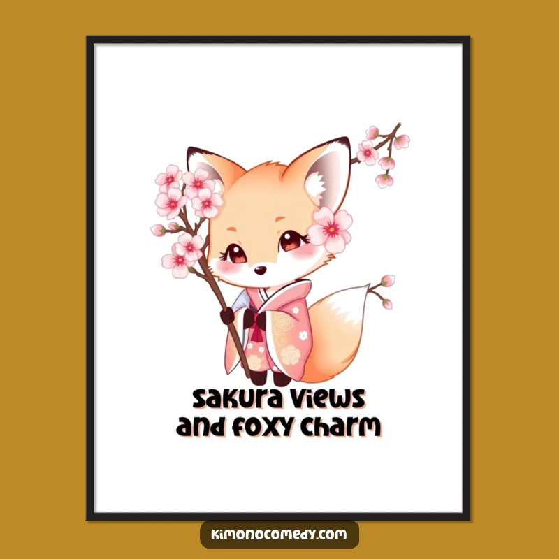 Free Printable Kawaii Fox Kimono Wall Art - Shy Peeking Downloadable Decor