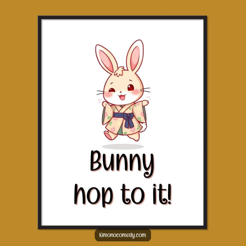 Free Printable Wall Art: Cheerful Rabbit Kimono Hop, Joyful Downloadable Decor