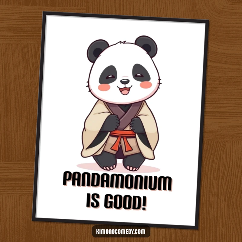 Funny Free Printable Wall Art: A dignified panda in a traditional kimono shares a gentle, humorous laugh.
