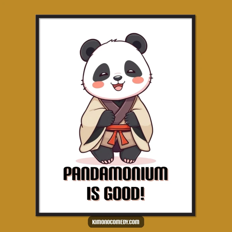 Free Printable Wall Art: Dignified Panda Laughing in Kimono, Downloadable Decor