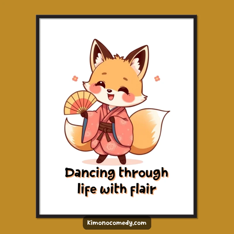 Free Printable Wall Art: Happy Fox Fan Dance Funny Downloadable Art Gift