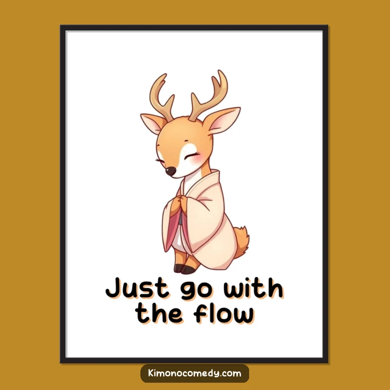 Free Printable Wall Art: Serene Deer Bowing in Kimono, Elegant Downloadable Decor
