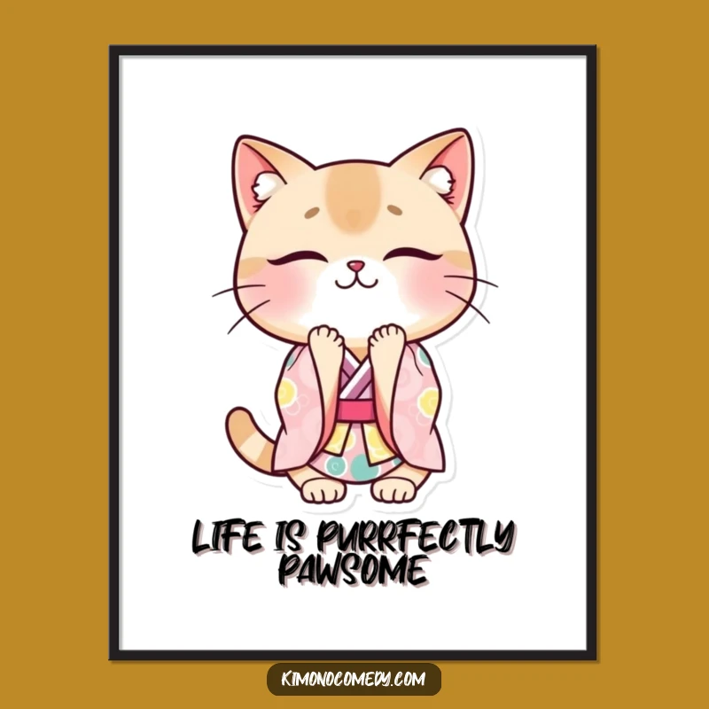 Free Printable Kawaii Cat Wall Art: Elegant Bow, Funny Downloadable Decor for Calm Spaces
