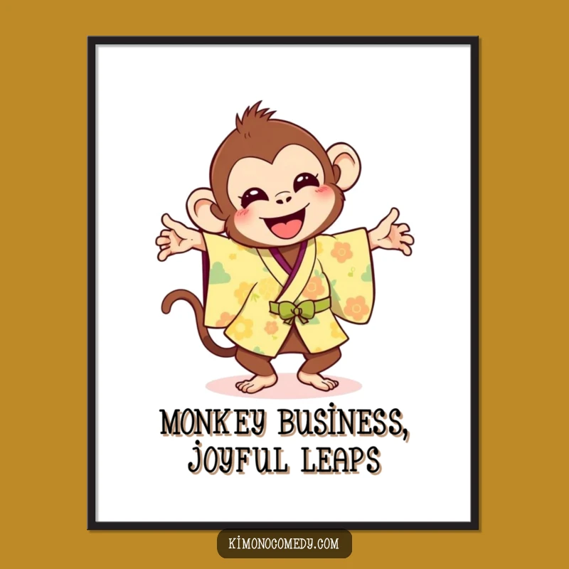 Free Printable Wall Art: Joyful Monkey Flips in Bright Kimono