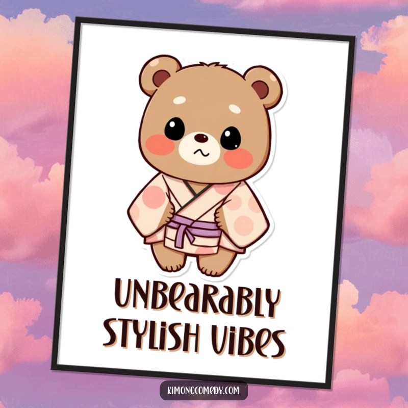 Funny Free Printable Wall Art: a bear in a patterned kimono with a hilariously surprised look.