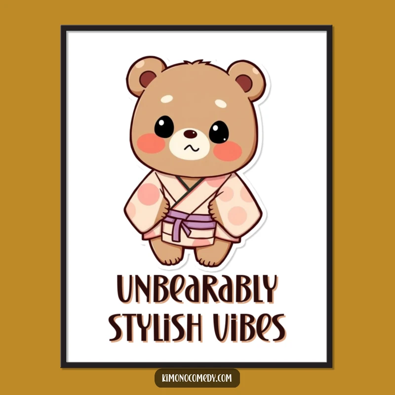 Free Printable Wall Art: Funny Bear Kimono Surprise, Downloadable Decor for Quirky Homes