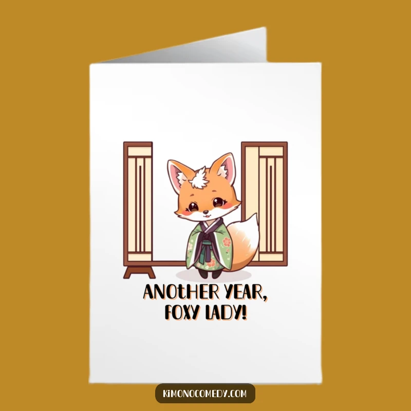 Free Printable Birthday Card: Fox Peeking Kimono, Funny Downloadable Gift