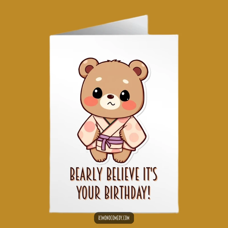 Free Printable Birthday Card: Surprised Bear Kimono, Downloadable Gift for Shocking Fun