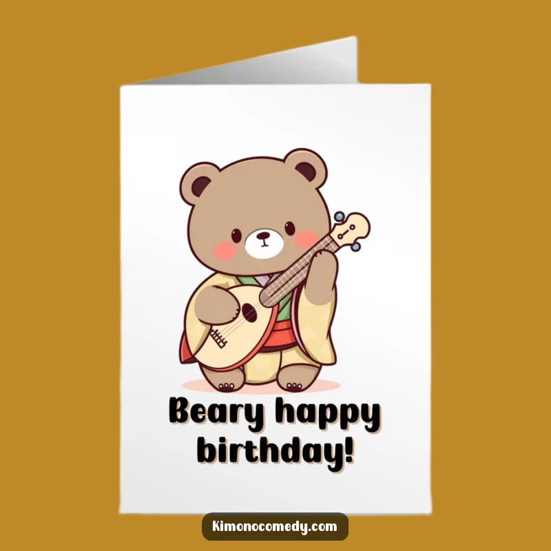 Free Printable Birthday Card: Bear Shamisen Kimono - Funny Downloadable Gift!