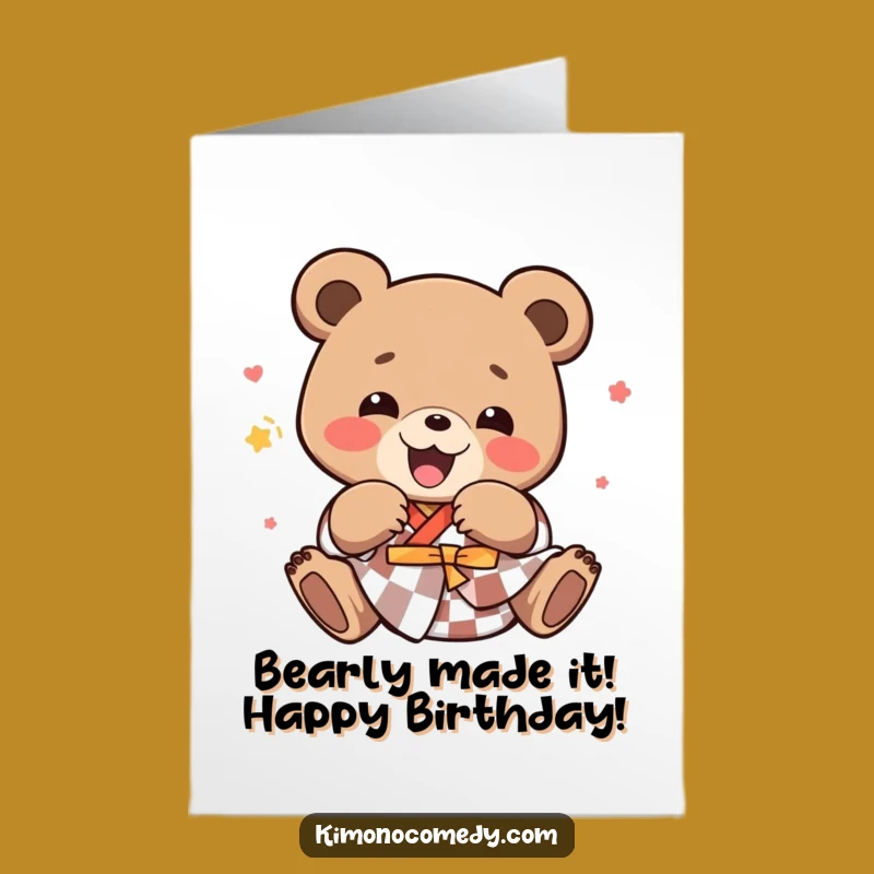 Free Printable Birthday Card: Funny Kawaii Bear Tumbling Joyfully - Downloadable