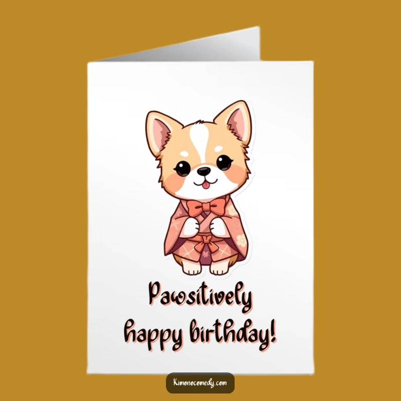 Free Printable Funny Dog Birthday Card - Bowing Kimono Dog Downloadable Gift