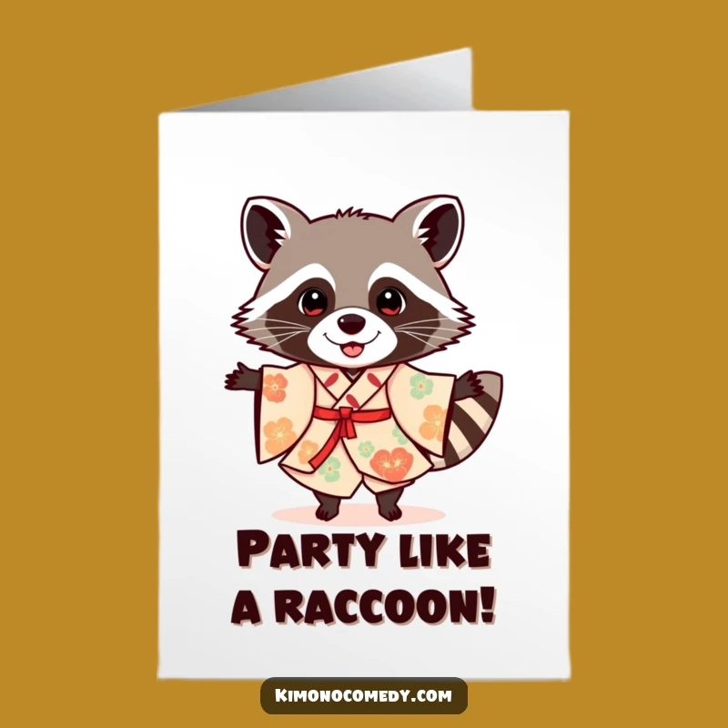 Free Printable Funny Raccoon Birthday Card - Dancing Kimono Raccoon Downloadable Gift