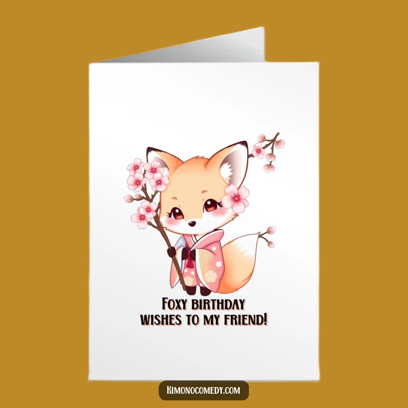 Free Printable Shy Fox Kimono Birthday Card - Peeking Cute Downloadable Gift