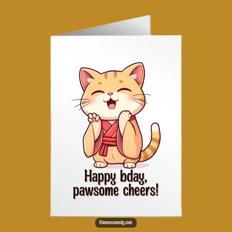 Free Printable Funny Cat Birthday Card: Clapping Kimono Downloadable