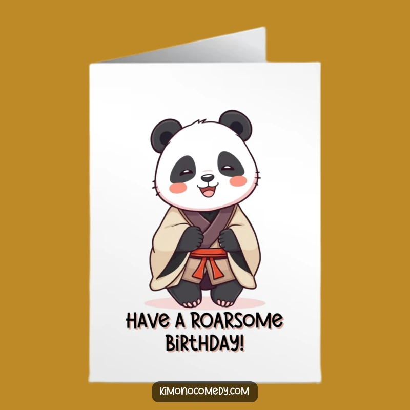 Free Printable Birthday Card: Dignified Panda Laughing in Kimono, Downloadable Funny Gift