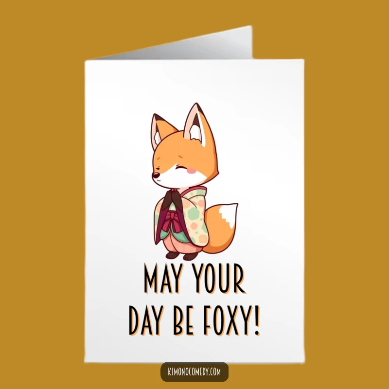 Free Printable Birthday Card: Kawaii Fox Kimono Bow - Funny Downloadable Gift!