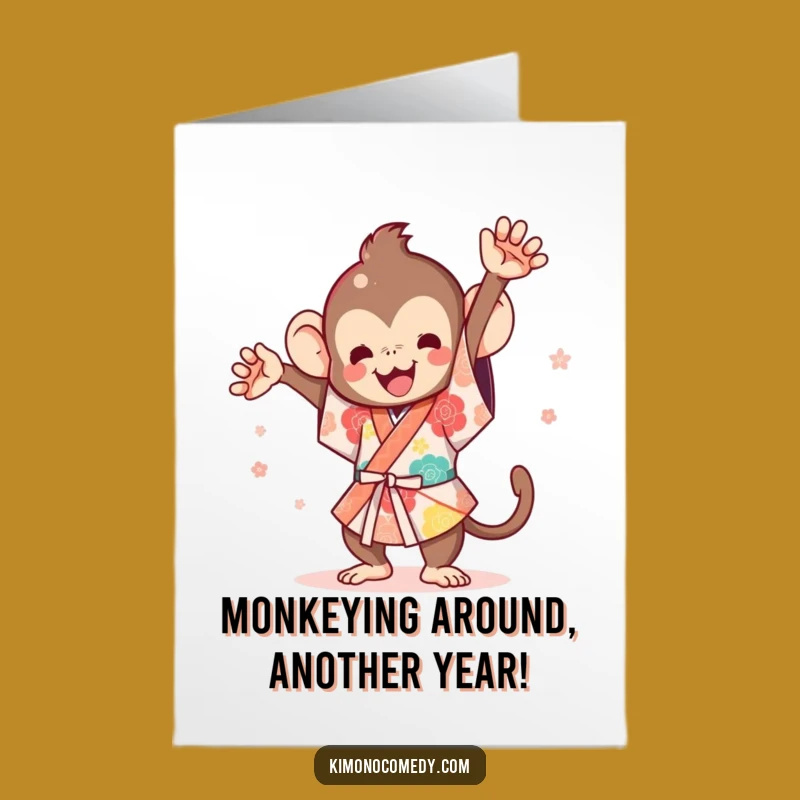 Free Printable Kawaii Monkey Birthday Card: Funny Flip Kimono Monkey Downloadable Gift