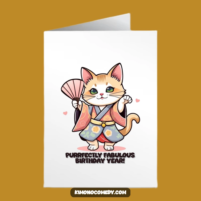 Free Printable Birthday Card: Cat Fan Dance Flair, Funny Downloadable Gift