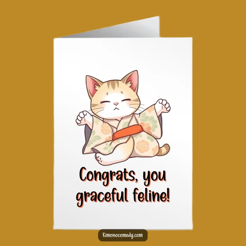 Free Printable Congrats Card: Kimono Cat Stretches for Success