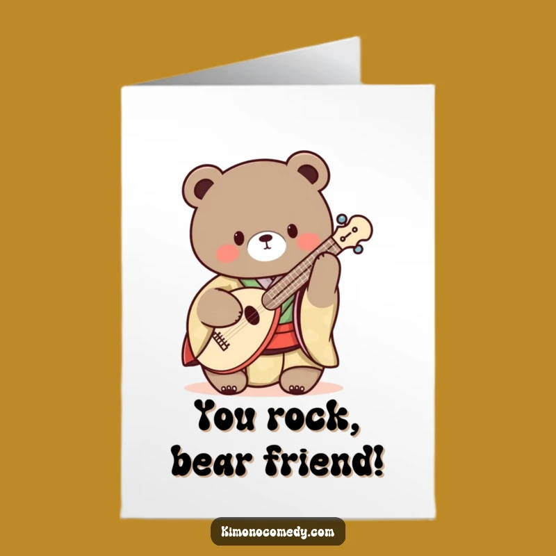 Free Printable Congrats Card: Bear Shamisen Kimono - Funny Downloadable Gift!