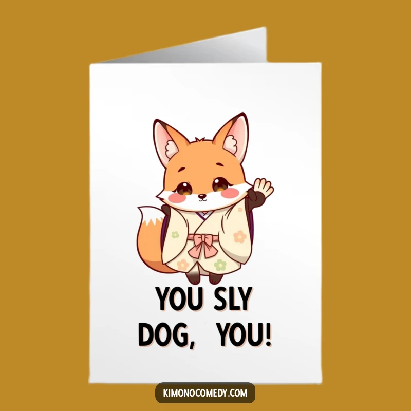 Free Printable Congrats Card: Fox's Kimono Wave, Joyful Downloadable Celebration Gift