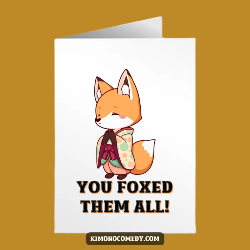 Free Printable Congrats Card: Kawaii Fox Kimono Bow - Funny Downloadable Gift!