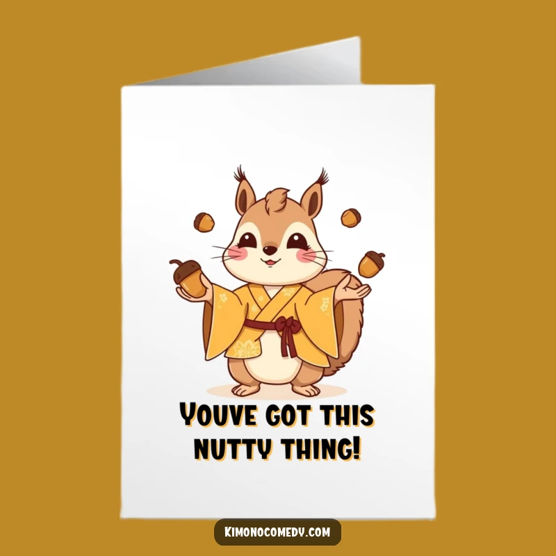 Free Printable Squirrel Congrats Card: Playful Juggling, Funny Kimono, Downloadable