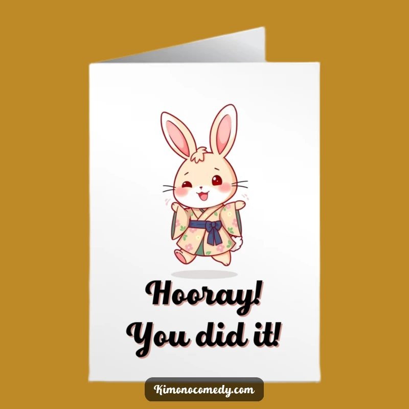 Free Printable Congrats Card: Joyful Rabbit in Kimono, Perfect Celebration Downloadable Gift
